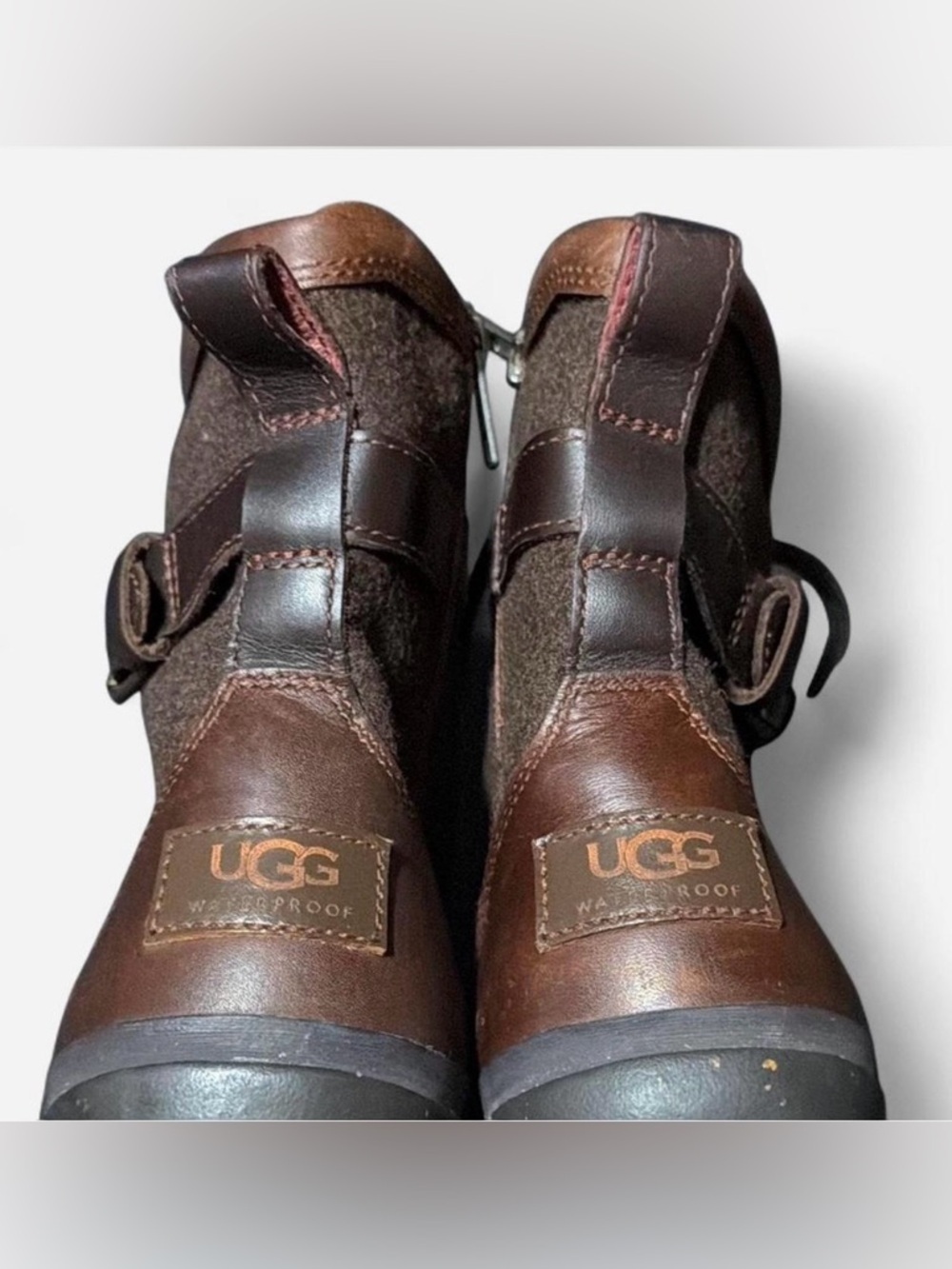 UGG Brown Leather & Wool Lace-Up Ankle Boot with Buckle - Picture 5 of 8